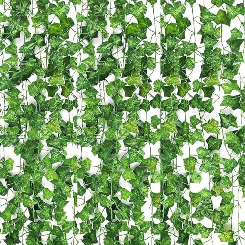 Artificial Ivy Garland, Fake Vines Green Leaves Fake Plants Hanging Vines Plant Greenery Garland for Bedroom Wedding Party Garden Wall Room Decor (4Pcs)