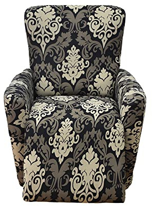 Recliner Covers with Pockets, Recliner Chair Slipcovers 4 Pieces, Spandex Furniture Protector, Non-Slip Armchair 1 Seat Sofa Cover for Living Room (Baroque)