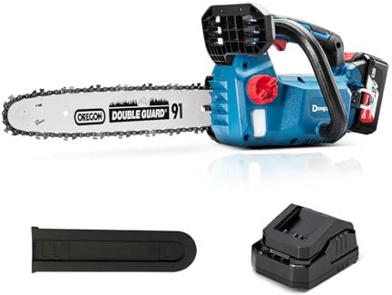 DongCheng Motosierra inalámbrica con batería 18 V, motor sin escobillas, guía de cadena OREGON de 30 cm, tensión de cadena sin herramientas, lubricación automática de la cadena, con batería de 4,0 Ah