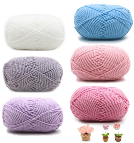 Häkelgarn, 6 Stück Strick und Häkelgarn, 50g Baumwollgarn für Häkelarbeiten, Handstrickgarn Set, Enthält Milchbaumwollgarn, Mehrfarbiges Crochet Yarn, Geeignet für Kleider und Hosen, 6 Farben