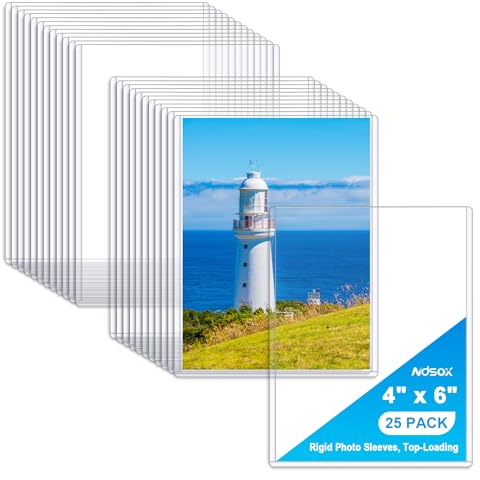 Ndsox 25 Pack 4 x 6 Rigid Print Protectors Rigid Picture Photo Sleeves Clear Hard Plastic Sheet Protectors Top-Loading Photocard Holders Page Sleeves for Paper, Photos, Postcards, Game Trading Cards