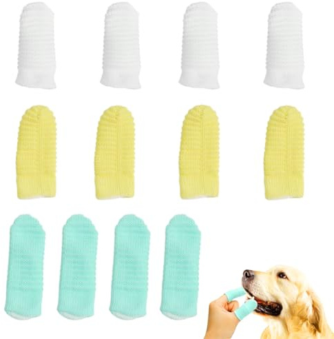 GHPKOTW 12pcs Spazzolino da dito per denti cane piccola taglia,360º Spazzolino da Denti Del Dito del Cane, Fibra Tessuto,per Cani, Cuccioli, Gatti & Piccoli Animali Dentali Cura Dentale(Bianco, giallo