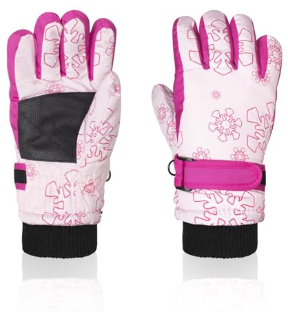 Nattork Winter Breathable Gloves for Kids Youth Warm Lining Boys Girls Cute Snow Ski Snowboarding Ice Skating Windproof Gloves Pink