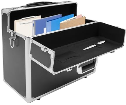 Dokiiovo Pilotväska med hjul, rullbar portfölj av aluminiumlegering, laptop-rullväska med teleskopstång, låsbar affärsvagn, 48,5 x 23 x 39 cm, svart, modern