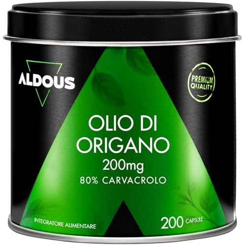 Aceite de Orégano Capsulas con 160mg de Carvacrol - 200 Cápsulas Blandas - 1 al Día - Refuerzo Inmunitario Natural - Bienestar Digestivo y Antioxidante - 80% Carvacrol - Sin Aditivos - Aldous Bio