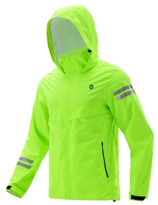 ROCKBROS Men's Waterproof Breathable Cycling Jacket Unisex Raincoat Bike Windbreaker Reflective Rain Poncho with Hood for Motorcycle Camping Hiking MTB Running Trekking