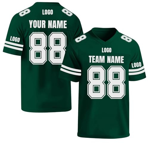 Personnalisé Football Americain Maillot à Col en V pour Adulte et Enfant | Homme et Femme T Shirt Personnalisé avec Nom, Logo et Numéro de l'Équipe
