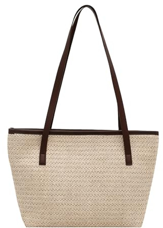 NANYUAYA Straw Beach Bag for Women Summer Large Shoulder Bags Woven Tote Bag with Zip Beach Accessories Holiday Essentials Handbag for Travel Shopping Vacation Swim Pool Picnic and Everyday Use
