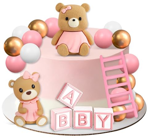 Decoracion Tarta Oso, 22pcs Toppers Tarta Osos Baby Shower, Decoración de Pasteles Osito Niño Niña, para Bodas, Baby Showers y Fiestas de Cumpleaños (Rosa)