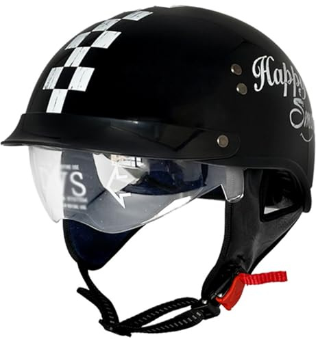 Casco a metà, Caschi da moto per uomini, Casco da moto jet per Donna Uomo Caschi da moto leggero retrò ECE Omologato Caschi da skateboard per Scooter Street Motocross Cruiser 4,L=59-60cm