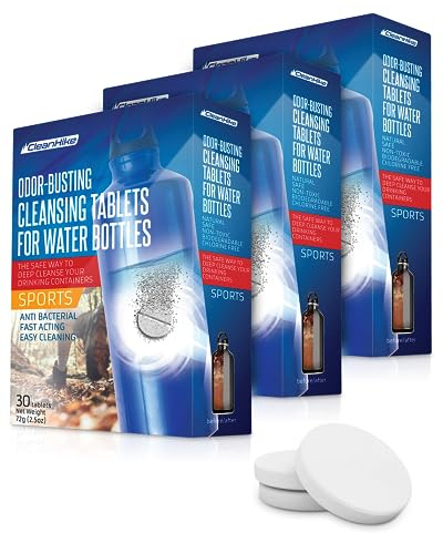 CleanHike Tumbler Water Bottle Cleaning Tablets - (90 Tablets) All Natural Ingredient, Great for All Stainless, Plastics, Ceramic and Glass Drinking Containers, Individually Packed (3)