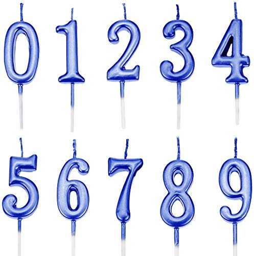 Feelairy 10 Pezzi Digitale Compleanno Candele, Numero di Compleanno Candele Numeri Candele 0-9 Glitter Cake Topper Buon Compleanno Cake Topper per Compleanno Torta (Blu)