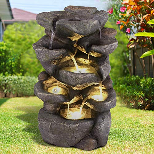 AMUR Gartenbrunnen Zierbrunnen Zimmerbrunnen Springbrunnen Brunnen 230V Wasserfall Wasserspiel für Garten, Gartenteich, Terrasse