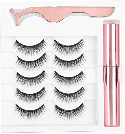 Magnetische falsche Wimpern + magnetischer flüssiger Eyeliner + Pinzette, wiederverwendbares Wimpernverlängerungs-Wimpern-Make-up-Werkzeugset (# 035)