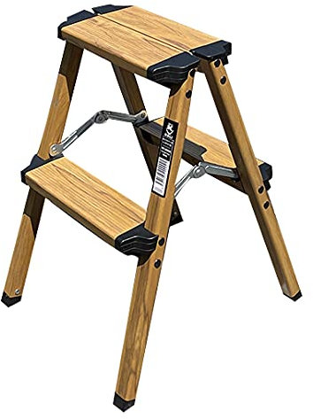 KELI - Escabeau Domestique, Marchepied, Fabriqué en Aluminium Finition Bois (Chêne Naturel) (2 Marches (Hauteur de Travail 1,87))
