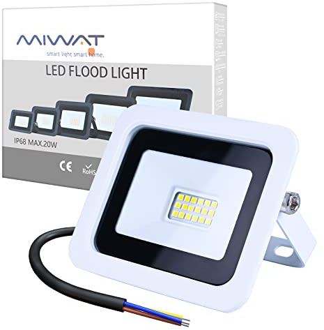 MIWATT Faretti a LED per esterni 20W luci a LED per esterni IP68 1500 lumen, Luce bianca fredda，parco, patio, giardino, garage