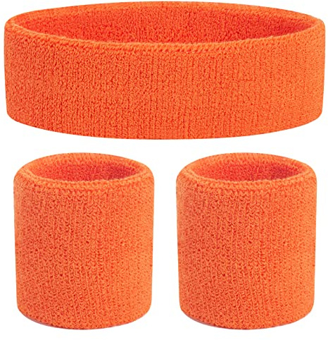 ONUPGO - Juego de diademas y muñequeras para niños, banda de algodón atlética para deportes (1 diadema + 2 muñequeras) (Naranja)