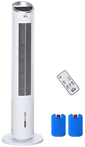 HOMCOM Climatiseur rafraîchisseur d'air/ventilateur colonne/humidificateur/purificateur 4 en 1-oscillant-timer, 3 modes, 3 vitesses - télécommande réservoir 2L avec 2 blocs réfrigérants