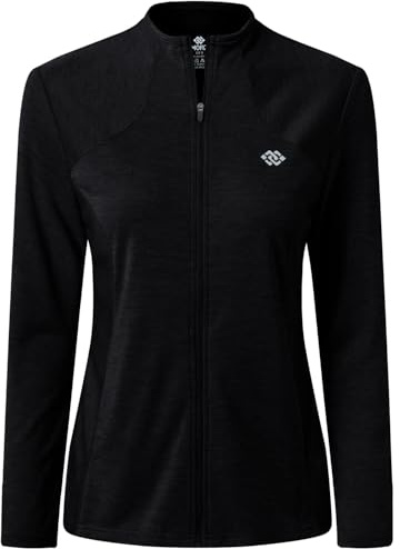 MoFiz Femme Veste de Sport Entièrement Zippée Légère Manche Longue Sweat-Shirt Fin sans Capuche Vest de Survêtement Course Randonnée Décontracté Haut Noir M