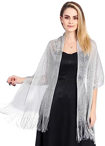 LumiSyne Mujer Chales Metálicos Brillantes y Envolturas Con Hebilla Glitter Color Sólido Flecos Bufandas Largo Ligero Estola Elegante Para Vestidos De Fiesta De Noche Boda Novia Dama De Honor Baile
