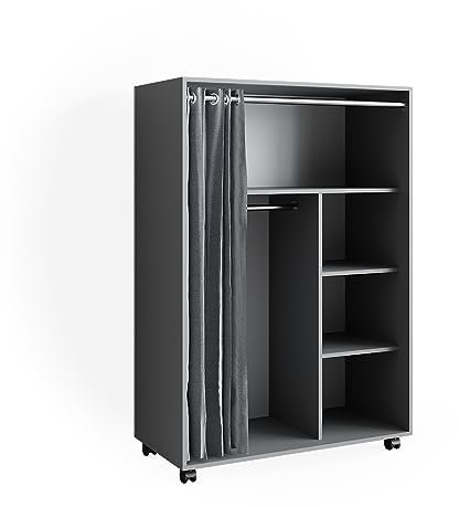 Vicco Kleiderschrank Doros, Flügeltürenschrank, Grau, 100 x 146.6 cm offen rollbar