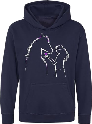 minifan, felpa con cappuccio per ragazze: Amore per i cavalli - Felpa con cappuccio per cavallerizza - Regalo - Felpa con cappuccio per bambini a tema equitazione - Il mio cavallo - Accessori per