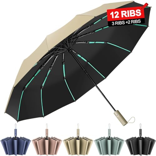ZUOYOUZ Folding Travel Umbrella - Windproof, Auto Open/Close, Portable Backpack Folding Large Umbrella for Men and Women