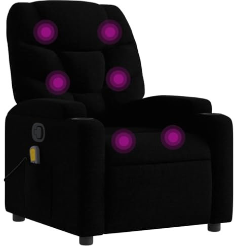 vidaXL Massagesessel, Sessel Verstellbare Rückenlehne, Fernsehsessel Relaxsessel mit Vibrationsfunktion, Liegesessel Polstersessel Ruhesessel, Schwarz Stoff
