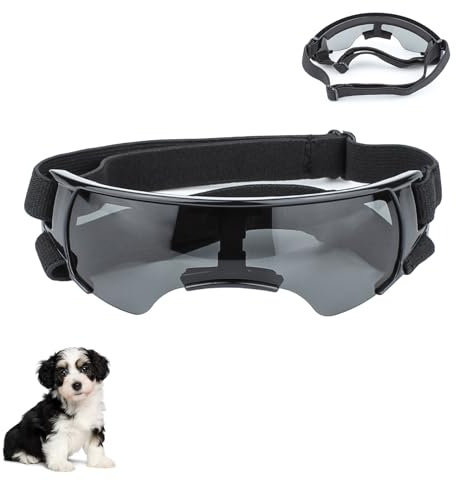 Sommer Schneebrille, Sonnenbrille für Kleine Hunde, Augenschutz Brille Windschutzbrille,UV-Schutz Hunde Sonnenbrillen,Beschlagfrei,für Motorrad Hundefahrradkorb Cabrio (Schwarz)