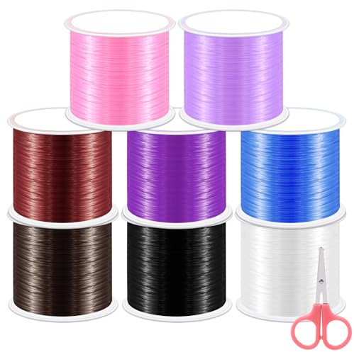 Swpeet 8 Rolls 100m Flat Elastic Bracelet String Cord Kit with Scissors, High Stretch Bead Cord Elastic String, Stretchy Bracelet String Ideal for Bracelet Necklace Jewelry Making