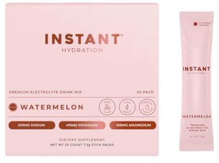 Instant Hydration Electrolytes Powder Packets - Watermelon Electrolyte Drink Mix - Zero Sugar - Keto, Vegan, Gluten-Free, Non-GMO - Boost Recovery, Brain Health, Muscle & Tissue Support- 30 Sticks