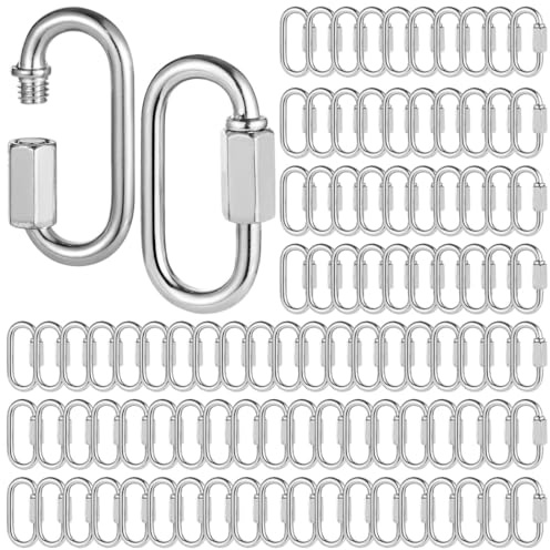 YOFAPA Lot de 100 maillons rapides M3.5 en forme de D, connecteurs de chaîne en fer galvanisé pour plus de sécurité, maillons de chaîne filetés pour équipement de voyage en plein air, capacité de 78,9