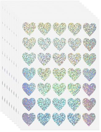 FINDAT Glitter kärlek klistermärke 25 mm holografiskt silver gnistrande självhäftande etiketter vattentäta och skrivbara för barn scrapbooking belöning dekoration 350 stycken