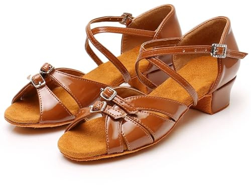 Zapatos De Baile Latino Mujer Zapatos de baile latino for mujer, zapatos de baile en barra modernos, Salsa Tango, tacón alto, zapatos latinos ajustables for niñas, salón de baile(Brown Glossy,36)
