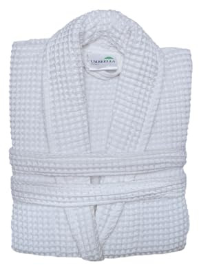 Umbrella Outdoors Premium Waffle Bathrobes Soft Cotton spa Waffle Robes Gowns Bath Robe Hotel - Unisex (UK, Alpha, One Size, Regular, Regular, S-M, White)