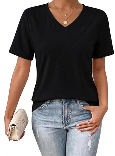 Crewhpo Camiseta Manga Corta Mujer Verano Cuello en V Básica Top Elegante