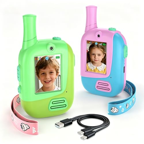 Video Walkie Talkies for Kids,Toys for 3-8 Year Old Girls Gifts for 5 6 7 8 Year Olds Boys,Rechargeable Outdoor Walkie Talkie Kids for Games Camping Birthday(Pink&Green)