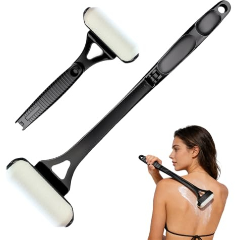 Crema per la schiena 46,5 cm, applicatore pieghevole con manico lungo e rullo curvo per protezione solare, lozione, autoabbronzante, facile da pulire, crema per schiena e piedi