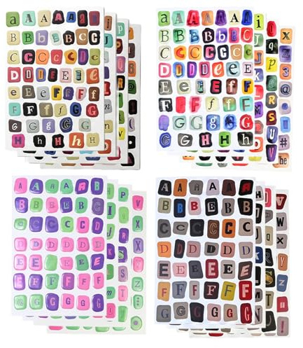 762 Adesivi Lettere Alfabeto, 4 Stili Stickers Retro/Vintage per Diario, Journaling, Scrapbooking, DIY Biglietti e Confezione Regalo, Autoadesivi per Manualità, Scuola e Ufficio