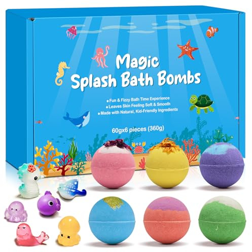 Bath Bombs for Kids 6 Pieces, Colourful Fizzy Bath Bomb Set, Fun Bath Time Gift, Gentle Ingredients, 6 Scents & Colours