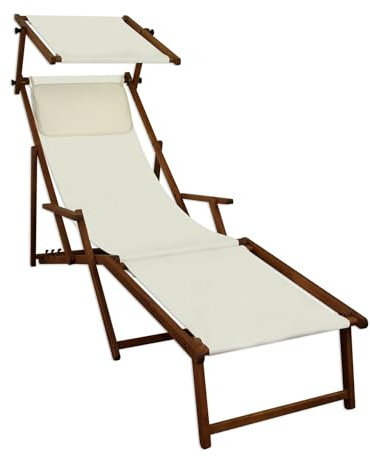 Sonnenliege weiß Liegestuhl Fußteil Sonnendach Gartenliege Holz Deckchair Gartenmöbel 10-303FS