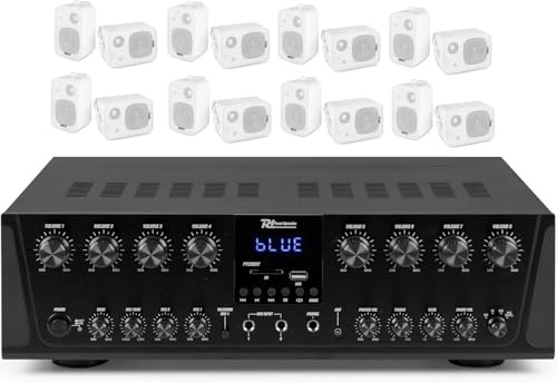 IMPIANTO AUDIO FILODIFFUSIONE 8 ZONE AMPLIFICATORE CON BLUETOOTH+CASSE AUDIO (ALTOPARLANTI BIANCHI)