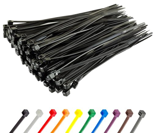 Gocableties Black Cable Ties, 200mm x 4.8mm, Pack of 100, 8 Premium Nylon Zip Ties, Multi-Purpose Plastic Tie Wraps, Secure Self-Locking Mechanism, for Home, Garden, Office and DIY