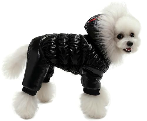 Waterproof Dog Clothes - Winter Warm Dog Jacket Coat - Hooded Jumpsuit Snowsuit(M, Black)