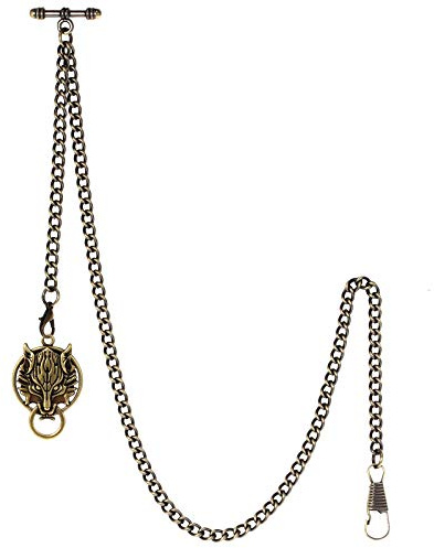TREEWETO Albert Montre de poche pour homme avec 2 crochets Motif loup antique, bronze, Antique