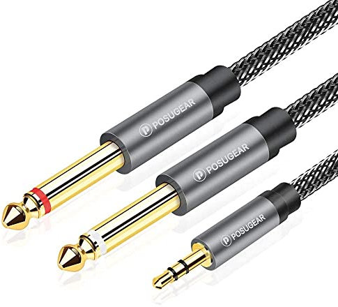 POSUGEAR 3.5mm to 6.3mm Mono Cable 1m, 1/4 to 1/8 Inch Male to Male Audio Splitter Nylond Braid and Gold-Plated Cable, Digital Interface Instrument for Mixer, Audio Recorder, Guitar, Amplifier