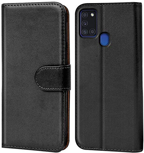 Verco Handyhülle Samsung A21s Hülle, Klapphülle für Samsung Galaxy A21s Tasche PU Leder Flip Case Brieftasche, Schwarz