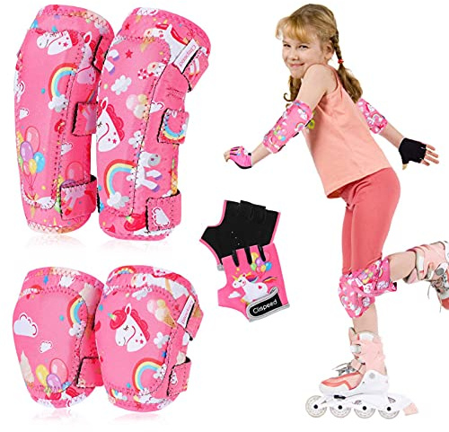 CLISPEED Knieschoner Kinder, Schützer inliner Kinder [6er Set], Knie und Ellenbogenschützer mit Fahrradhandschuhen für Rollschuhlaufen, Laufräder, Fahrräder und Skateboards Skifahren, M(2-4 Jahren)
