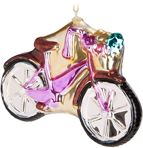 BRUBAKER Damcykel Rosa - Handmålad Julboll i Glas - Handblåst Julgransdekorationer Figurer Roliga Dekorativa Hängen Trädboll - 12,3 cm