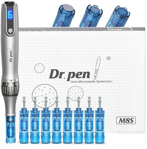 Dr Pen Ultima M8S Microneedling Pen Derma Pen Derma Stamp Skin Pen per viso corpo capelli barba, contiene 9 cartucce (3 pezzi 18 pin, 3 pin 36 pin, 3 nano) 0,25 mm, regalo per donna, con custodia